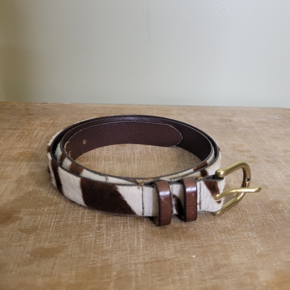 J. Crew Collection Calf Hair Zebra Cheetah Leopard Striped Leather Belt Size M